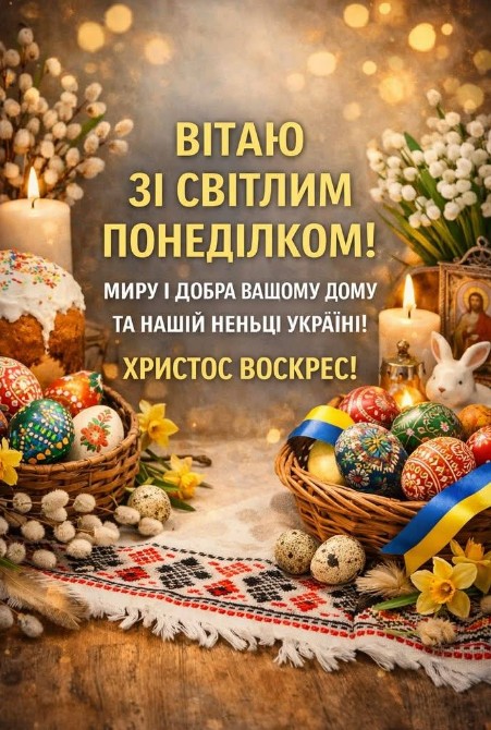 Вітальна листівка: Зі Світлим понеділком та Великоднем