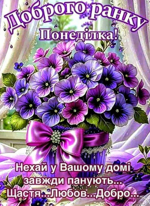 Листівка Доброго ранку понеділка з квітами
