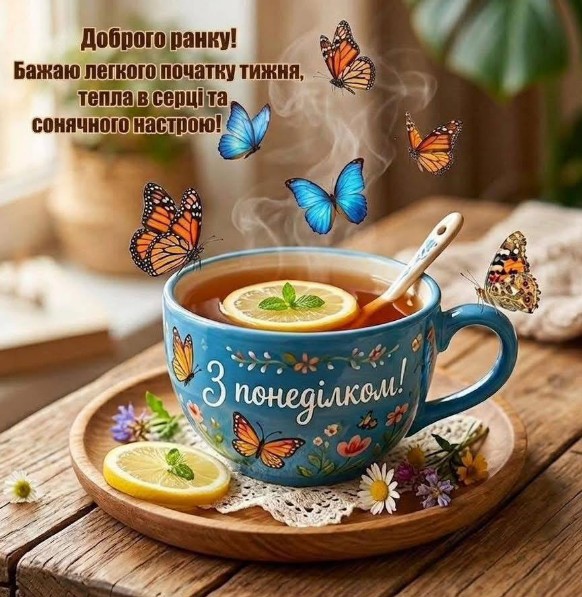 Листівка Доброго ранку, побажання гарного понеділка