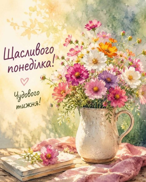 Листівка Щасливого понеділка з квітами