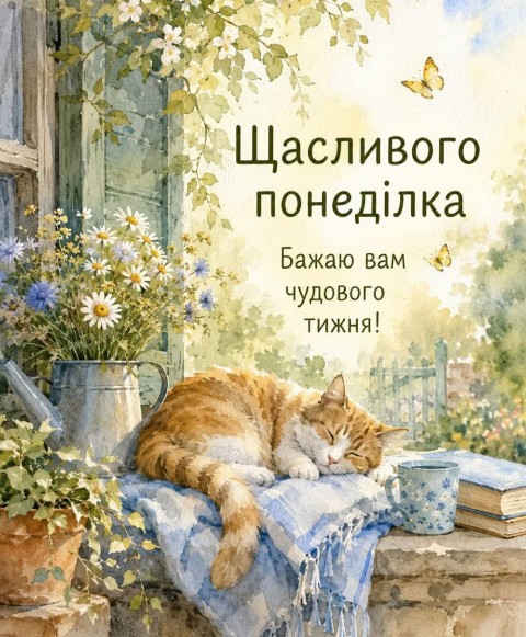 Листівка Щасливого понеділка з котиком