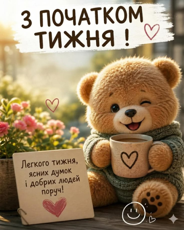 З початком тижня та побажаннями гарного настрою та успіху.