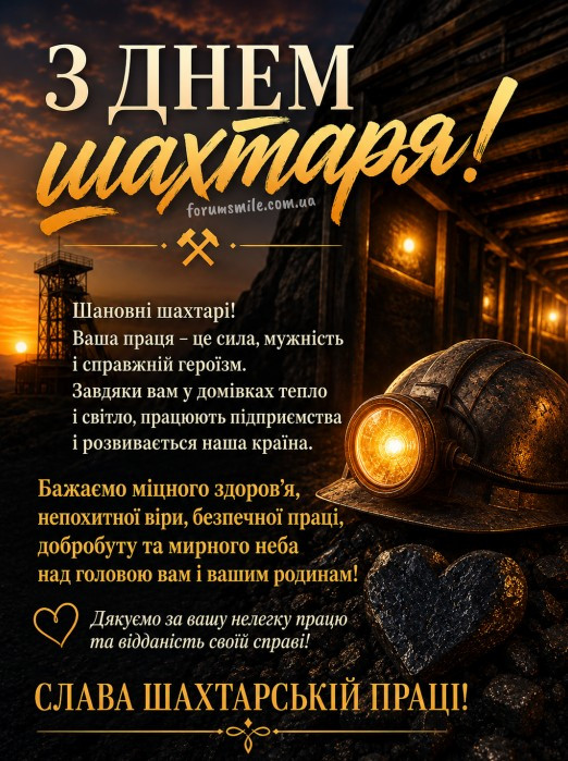 Листівка на День шахтаря: привітання та побажання