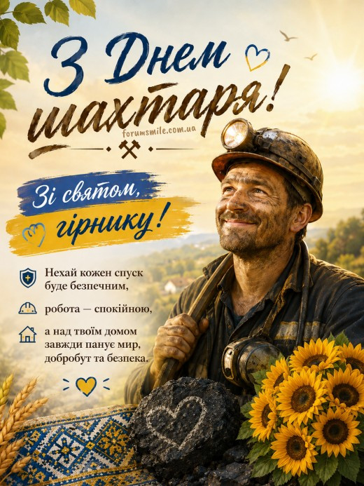 Листівка з Днем шахтаря: вітання для гірника з соняшниками