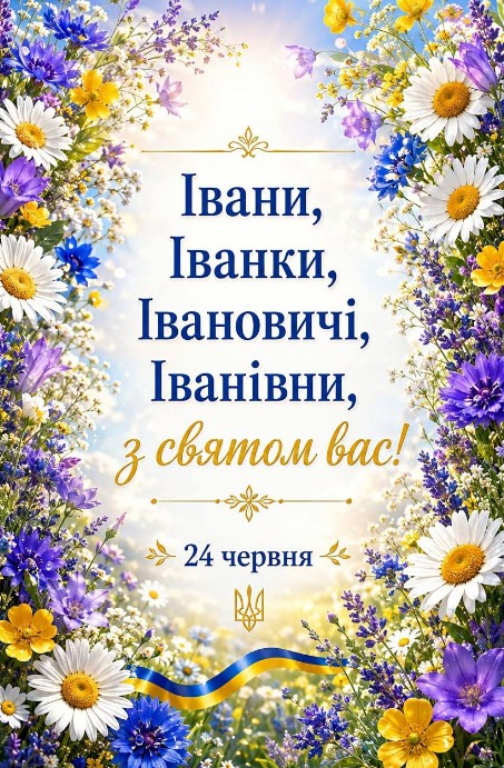 З днем ангела Івана 24 червня, привітання.
