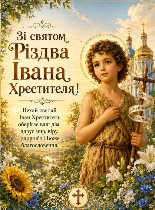 Вітальна листівка на Різдво Івана Хрестителя — гарне привітання