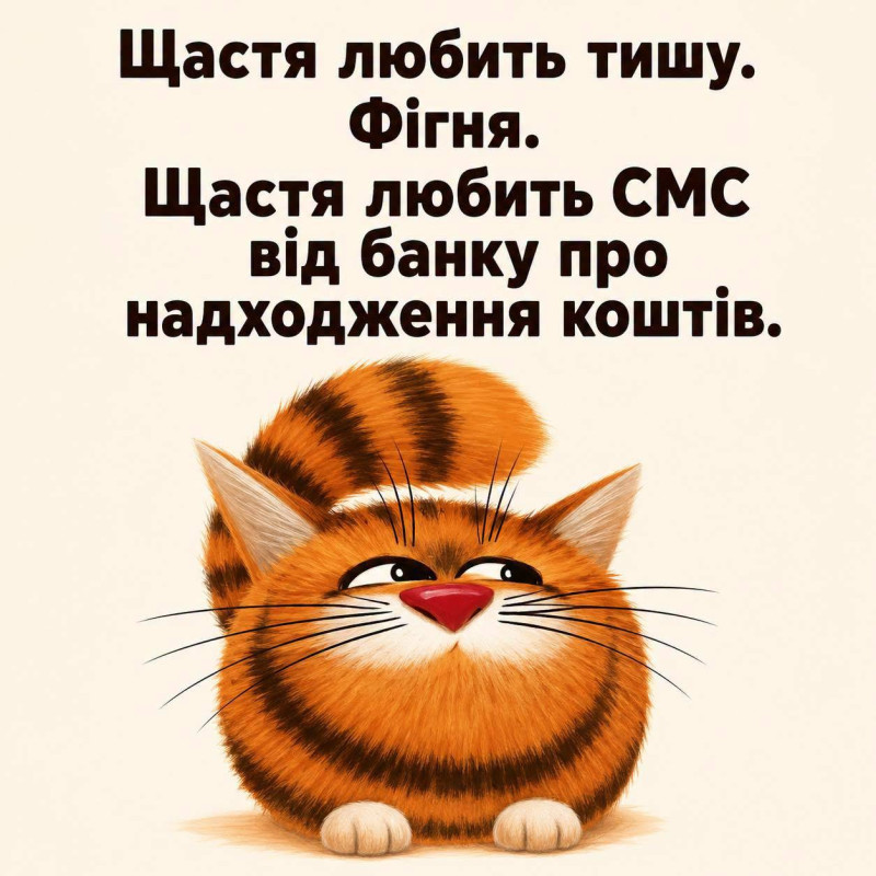 Листівка з гумором: Щастя  - це смс від банку про гроші