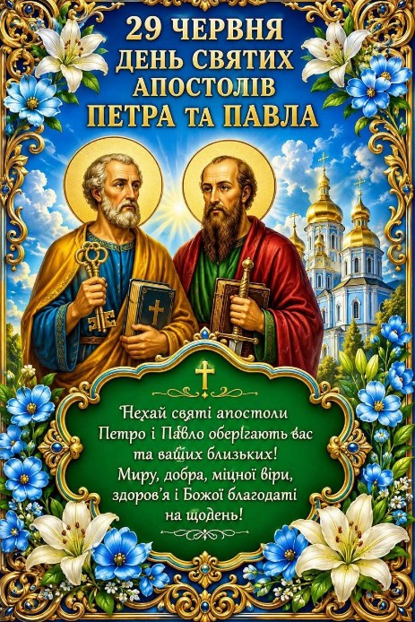 Листівка на День святих апостолів Петра і Павла 29 червня