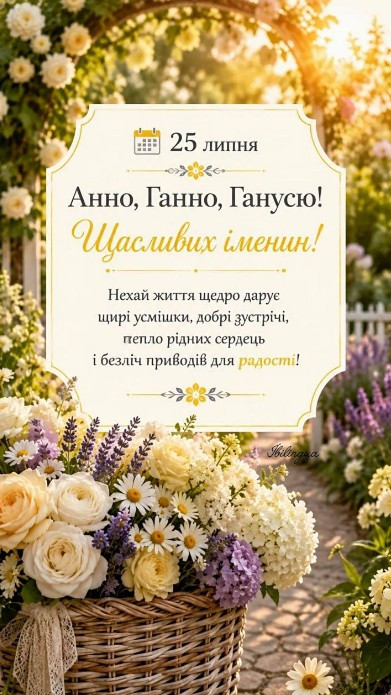Листівка на іменини Анни: 25 липня, квіти та побажання