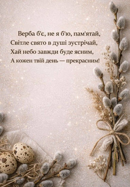 Вітальна листівка на Вербну неділю з гарним віршем