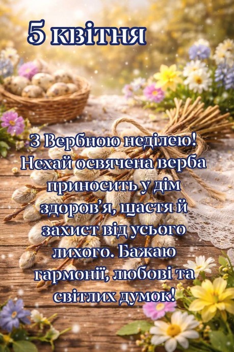 Вітальна листівка з Вербною неділею: гарне привітання