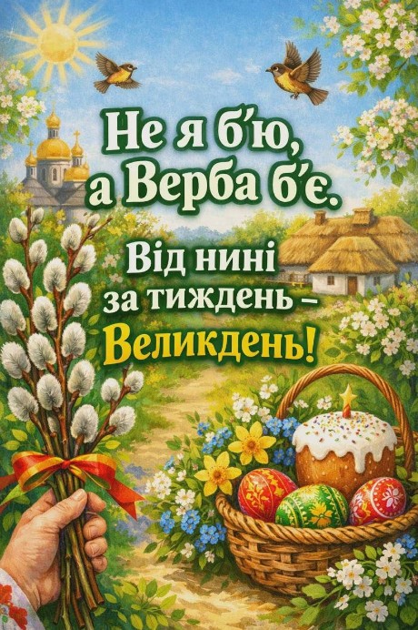 Листівка на Вербну неділю: Не я б'ю, верба б'є