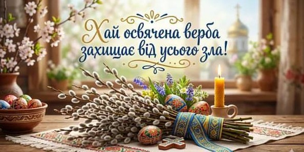 Вітальна листівка на Вербну неділю: освячена верба