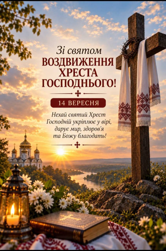 Листівка на Воздвиження Чесного Хреста Господнього 14 вересня