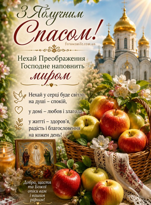 Листівка з Яблучним Спасом — привітання з Преображенням