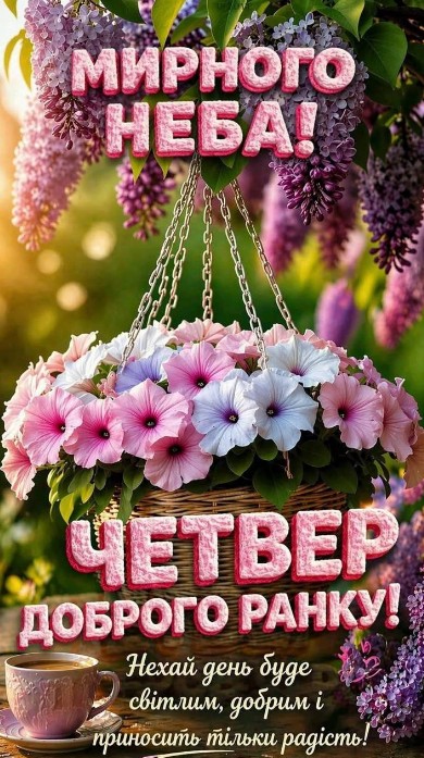 Листівка з добрим ранком у четвер: мирного неба та радості
