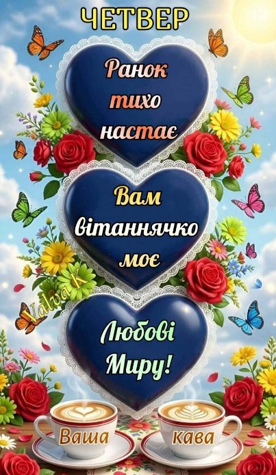 Листівка з побажанням доброго четверга та кавою