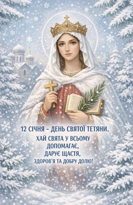 Листівка з днем ангела Тетяни 12 січня