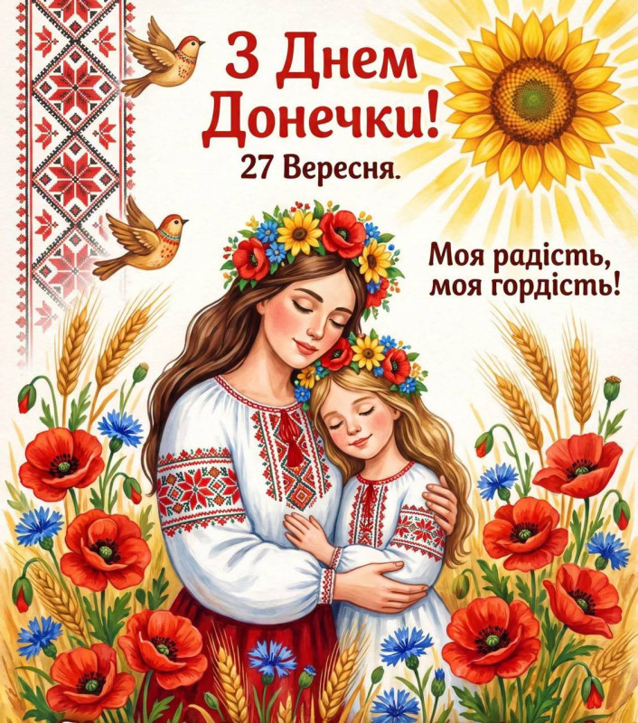 Листівка З Днем донечки: ніжна ілюстрація з мамою та донькою