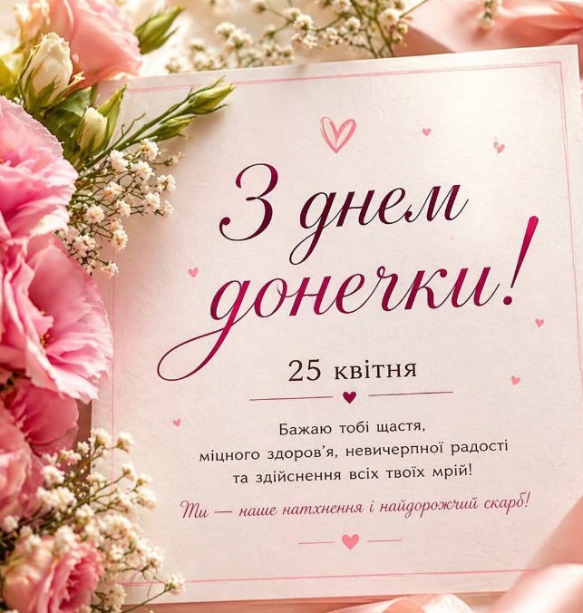 Листівка З днем донечки: ніжні квіти та привітання