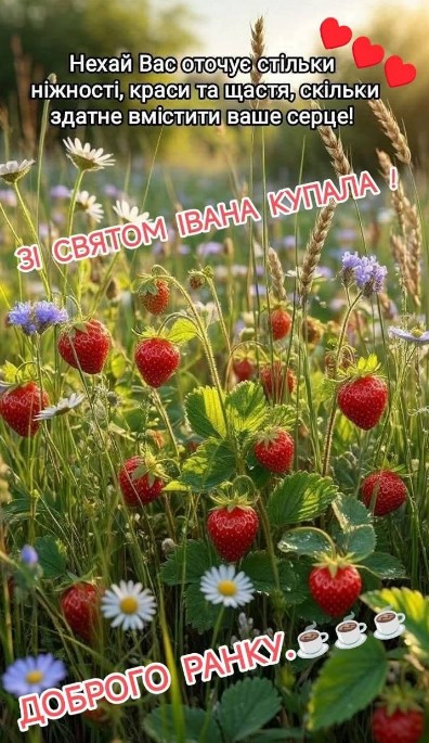 Листівка зі святом Івана Купала — привітання з літніми квітами
