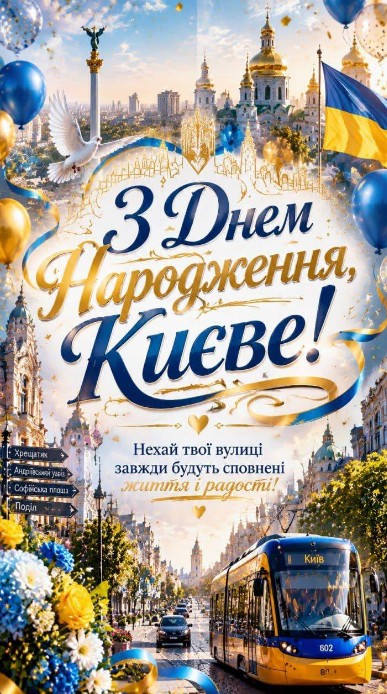 Святкова листівка з Днем народження Києва — Привітання місту