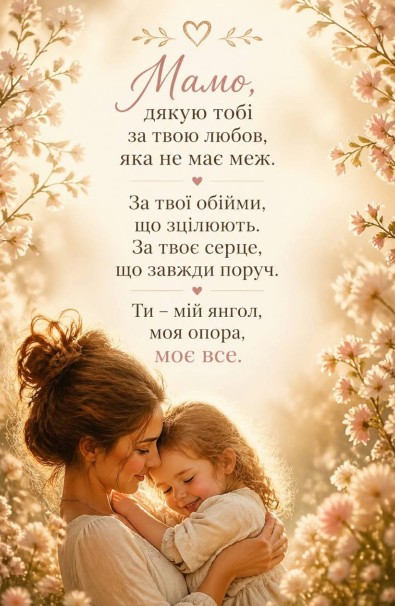 Листівка для мами з ніжними словами вдячності на День матері