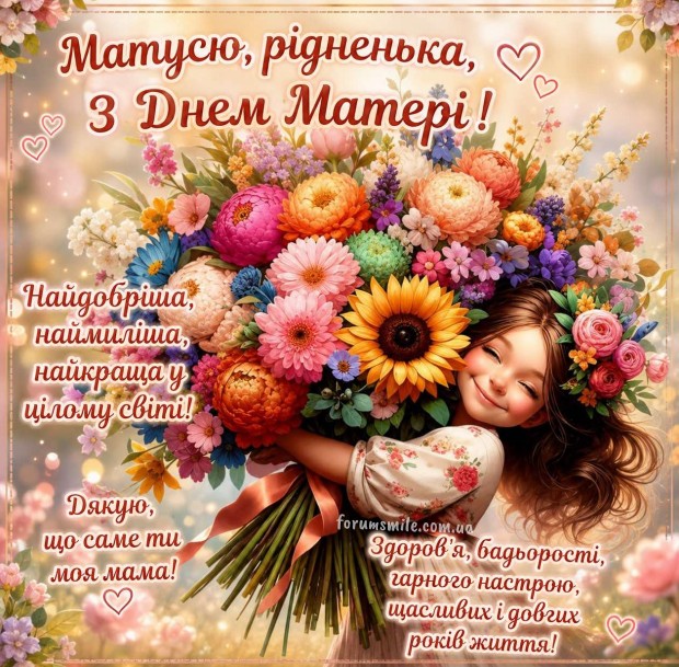 Листівка з Днем Матері: красивий букет квітів для матусі