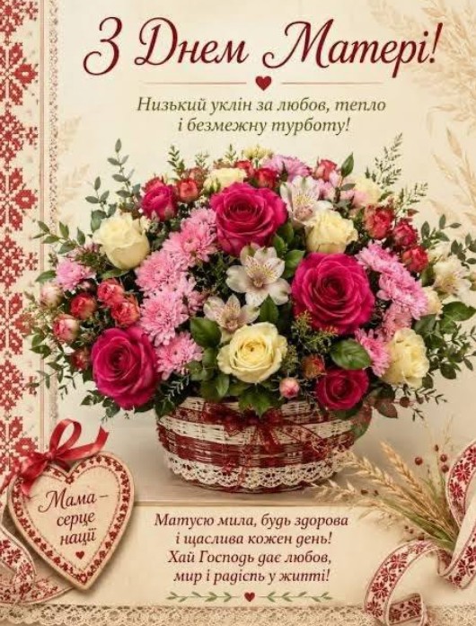 Листівка на День Матері з теплими словами привітання.