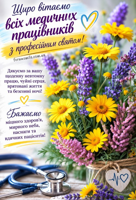 Листівка з Днем медичного працівника: привітання та квіти