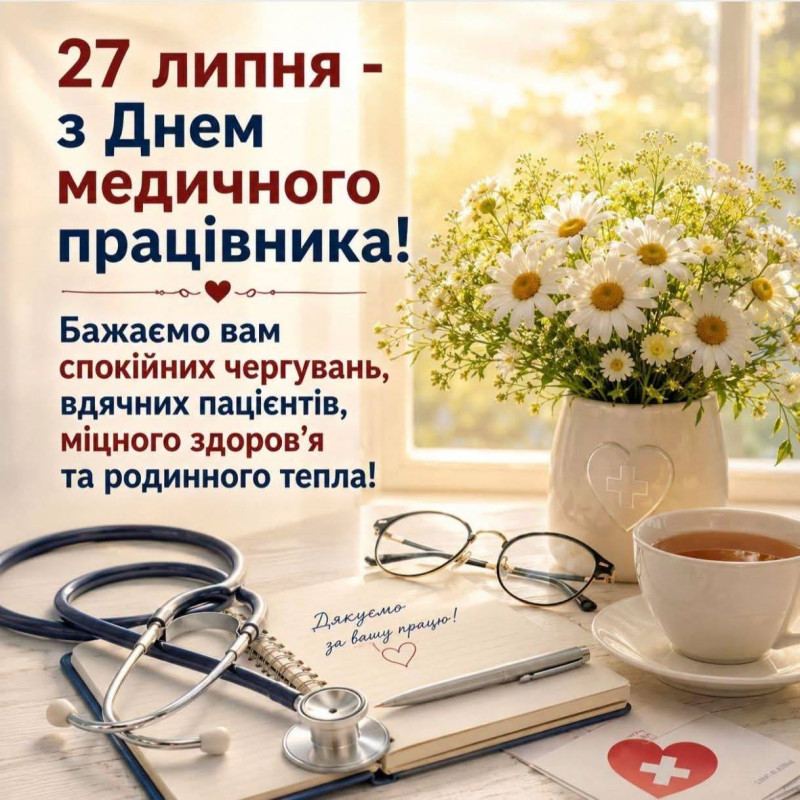 Вітальна листівка на День медичного працівника 27 липня