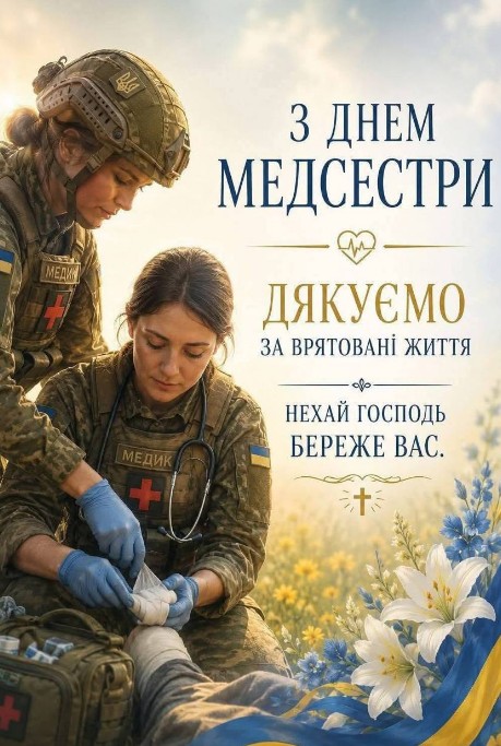Листівка до Дня медичної сестри для військових медиків.