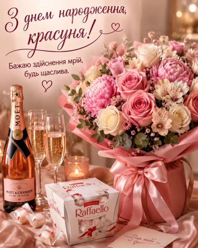Вітальна листівка з днем народження для жінки з квітами