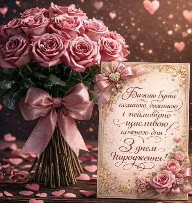Вітальна листівка з днем народження для жінки.