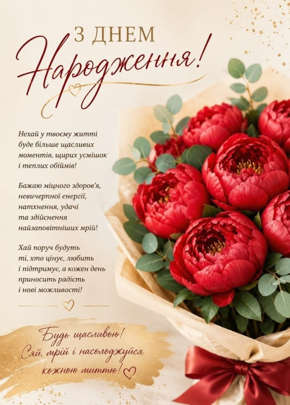 Листівка З Днем народження привітання для жінки, дівчини чи мами.