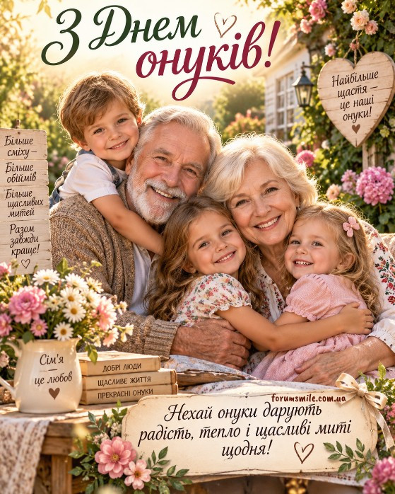 Листівка З Днем онуків: гарне привітання з дідусем та бабусею