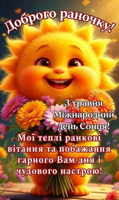 Листівка з Міжнародним днем сонця, тепле ранкове вітання - 3 травня
