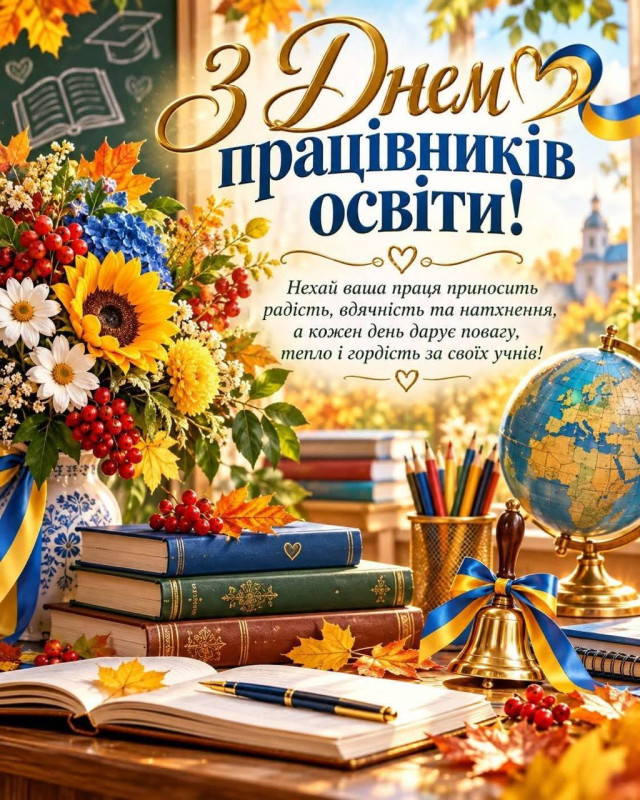 Листівка з Днем працівників освіти: вітання вчителям