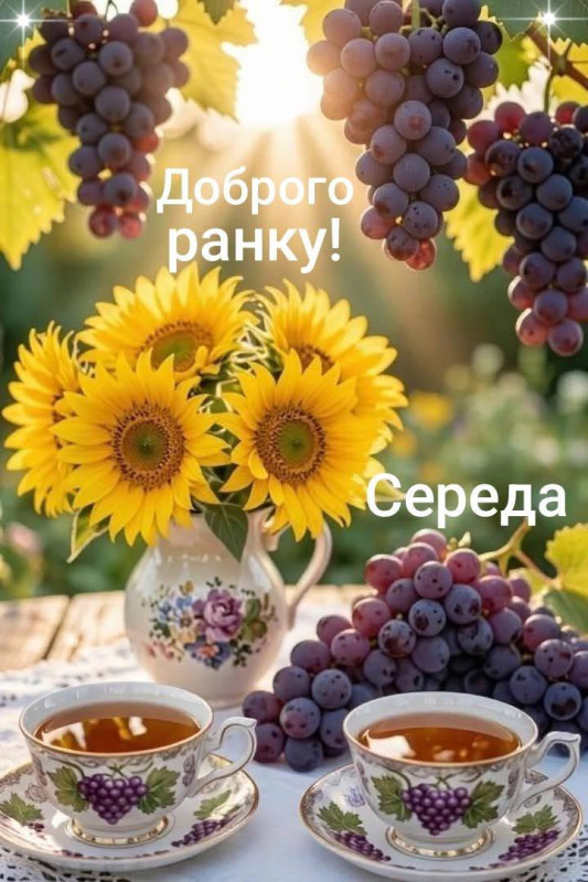 Листівка Доброго ранку: соняшники та виноград у середу