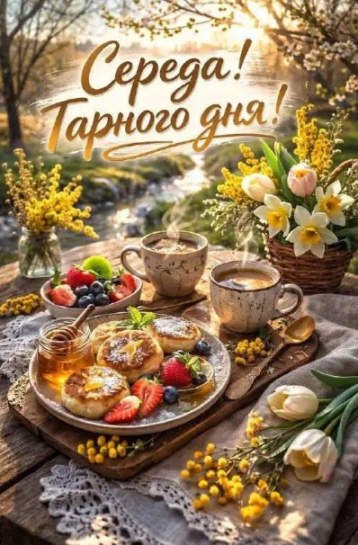 Листівка Середа, Гарного дня! з весняним сніданком