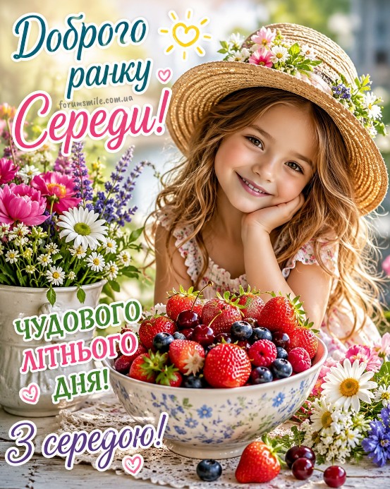 Листівка Доброго ранку середи — Літній настрій з ягодами
