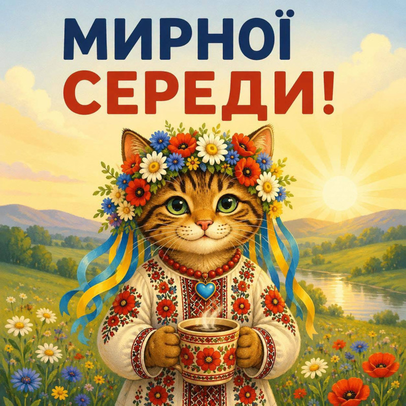 Листівка Мирної середи: котик у вишиванці та віночку