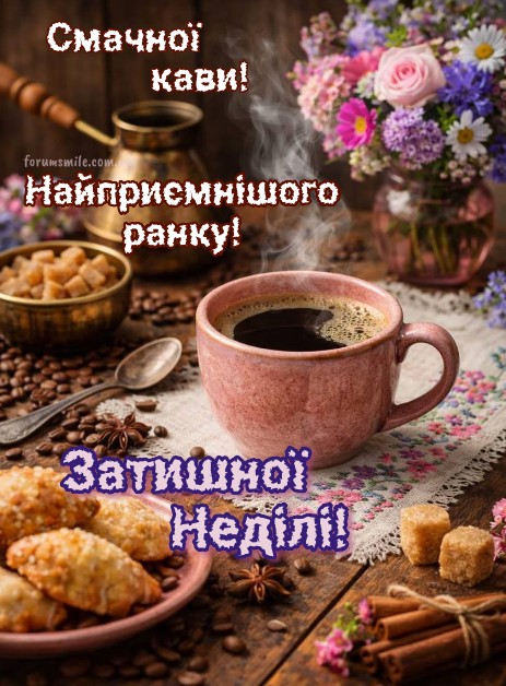 Листівка з побажанням затишної неділі та смачної кави