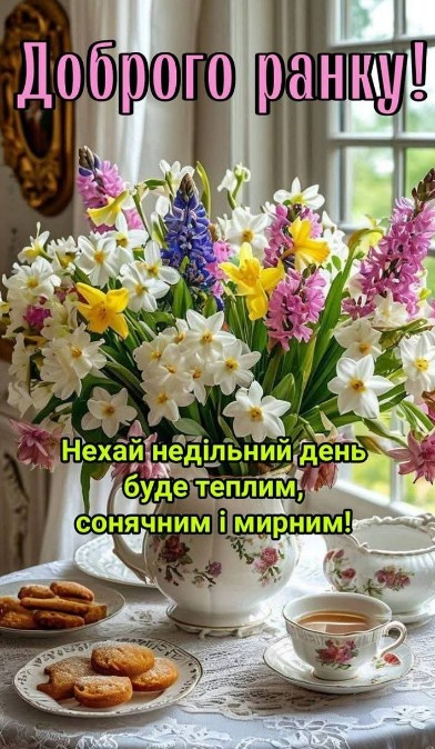Листівка Доброго ранку: недільні квіти та затишний сніданок