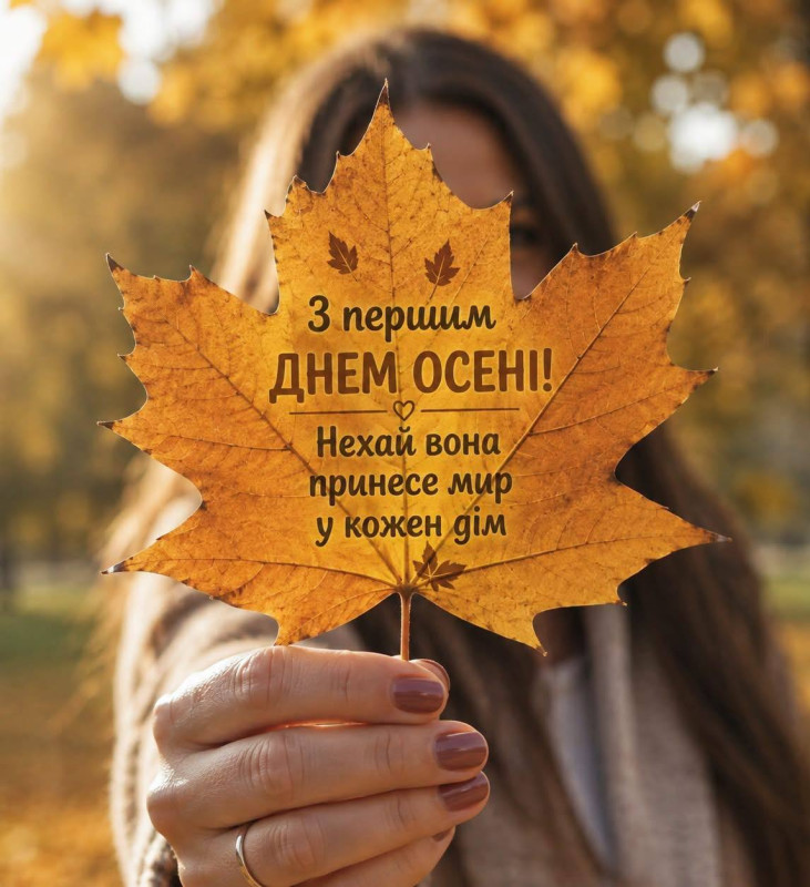 Листівка З першим днем осені: красивий осінній лист