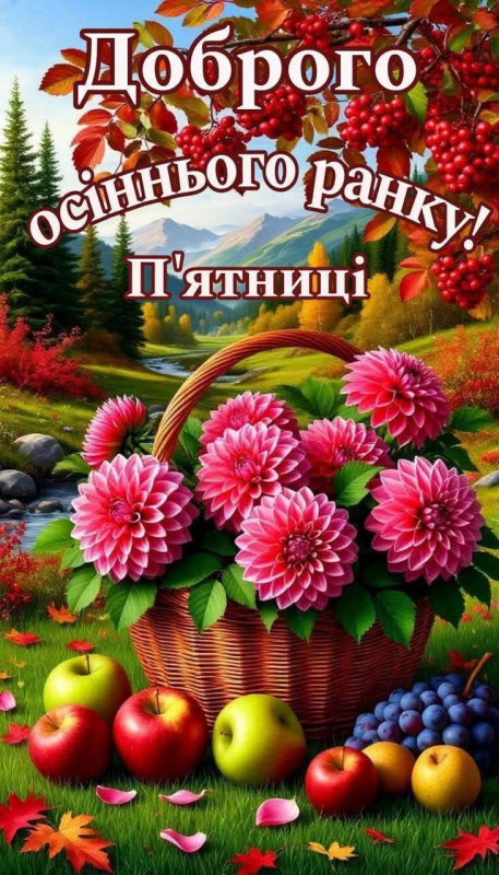 Листівка Доброго осіннього ранку та п’ятниці 