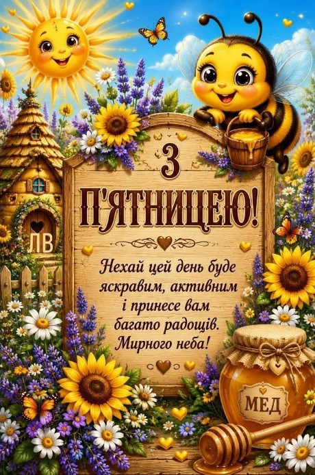 З П'ятницею: гарне привітання з бджілкою та квітами