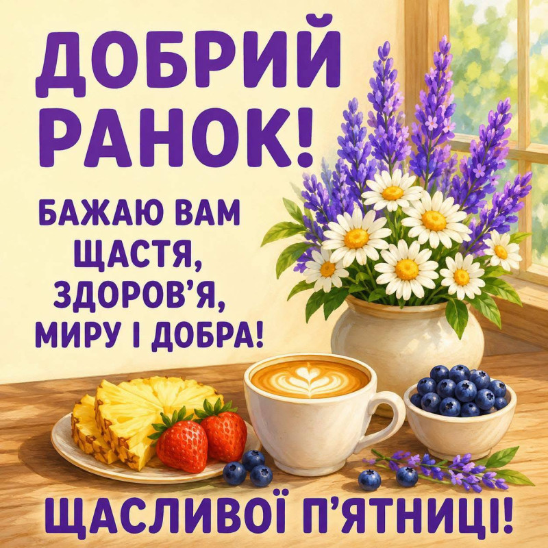 Листівка з написом Добрий ранок та щасливої п