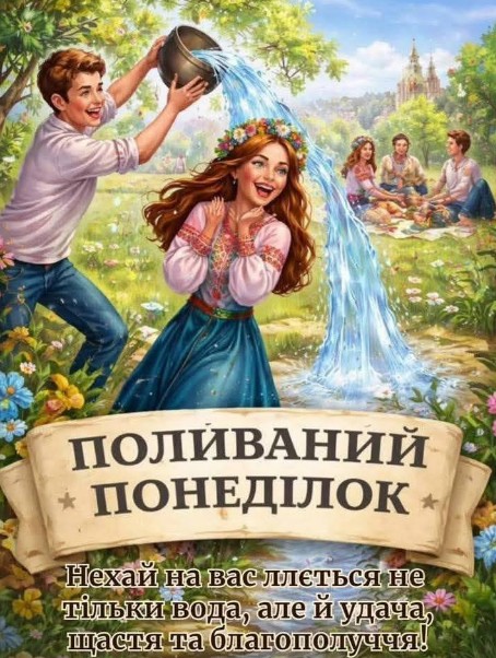 Листівка з Поливаним понеділком — привітання зі святом