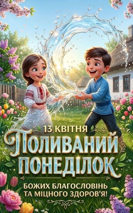 Листівка на Поливаний понеділок з дітьми та побажаннями